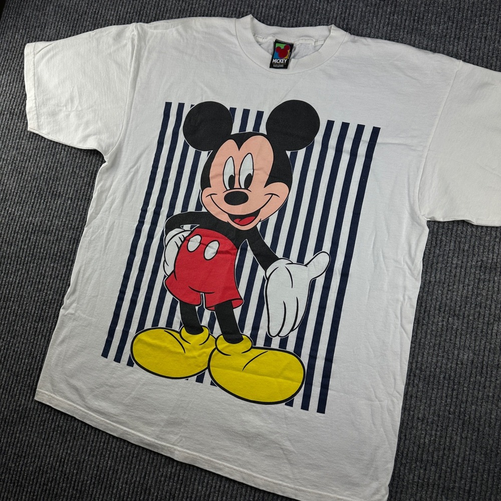 Vintage Mickey Unlimited Tahiti Apparel T-Shirt Mens White Stripe USA OSFA